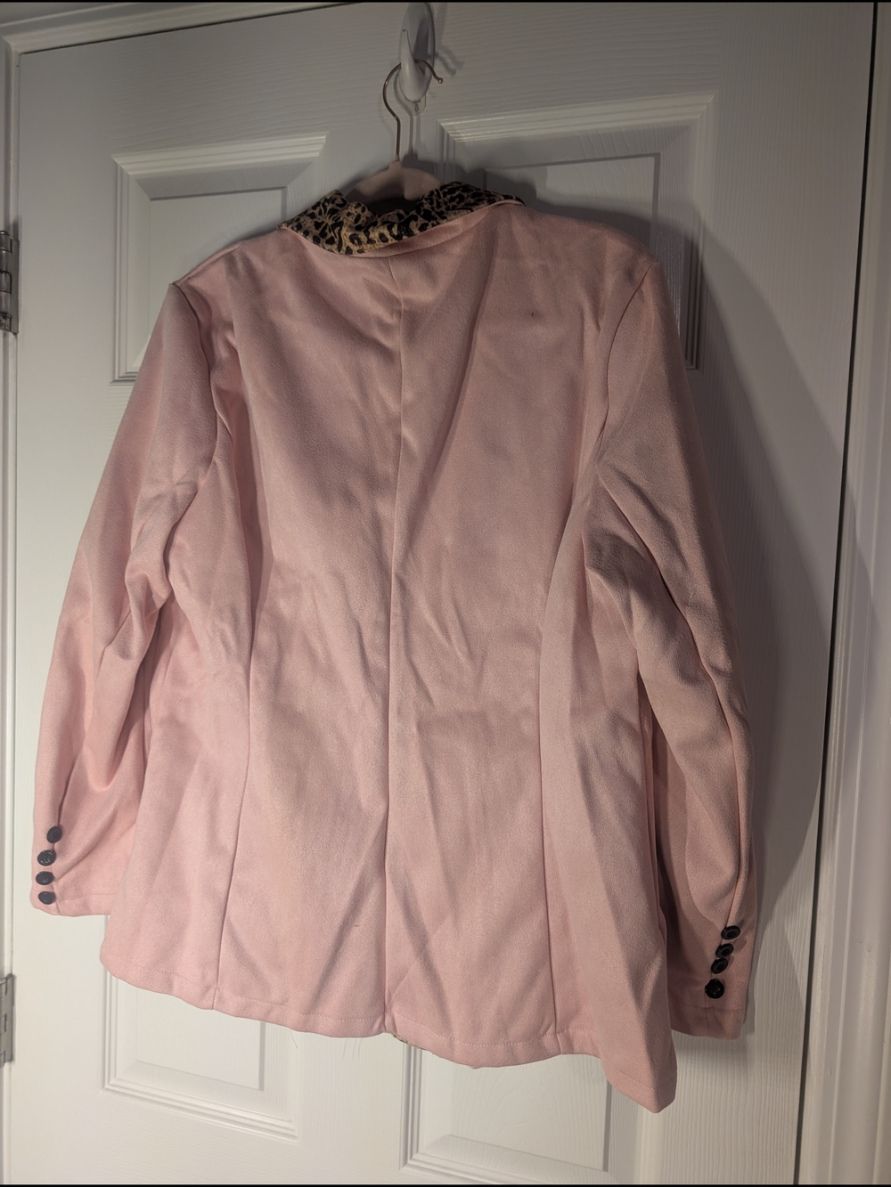Pink Leopard-Trim Women's Blazer Jacket - Picture 3 of 5